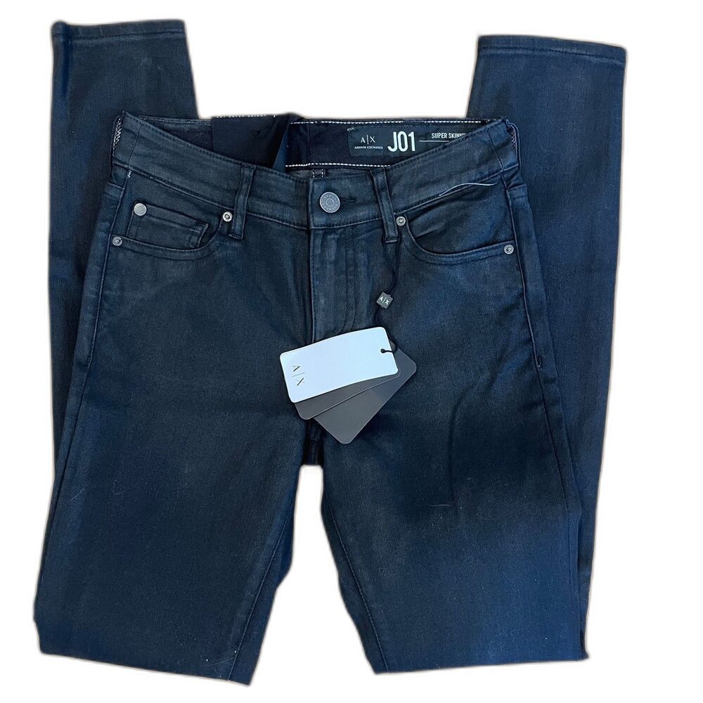 A/X Armani Exchange Black J01 Super Skinny Jeans Size 24 NEW NWT Coated